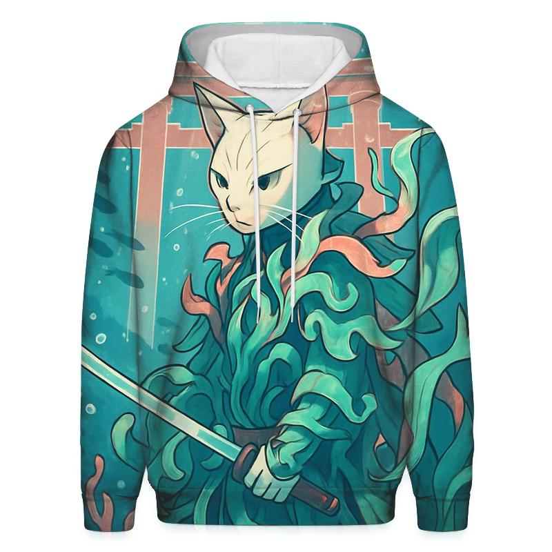 Coral Reef Samurai Cat heavyweight hoodies