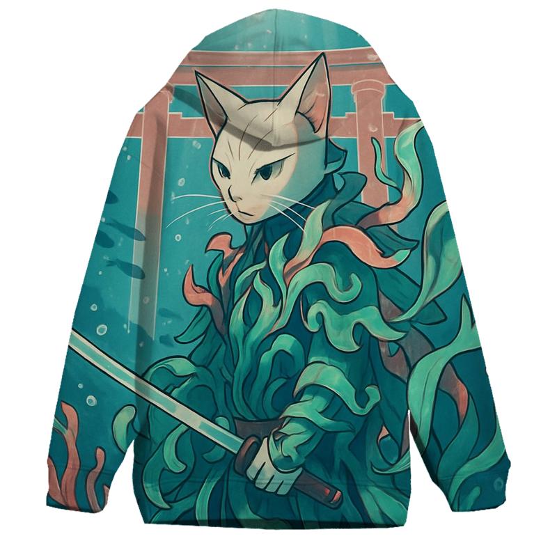 Coral Reef Samurai Cat heavyweight hoodies
