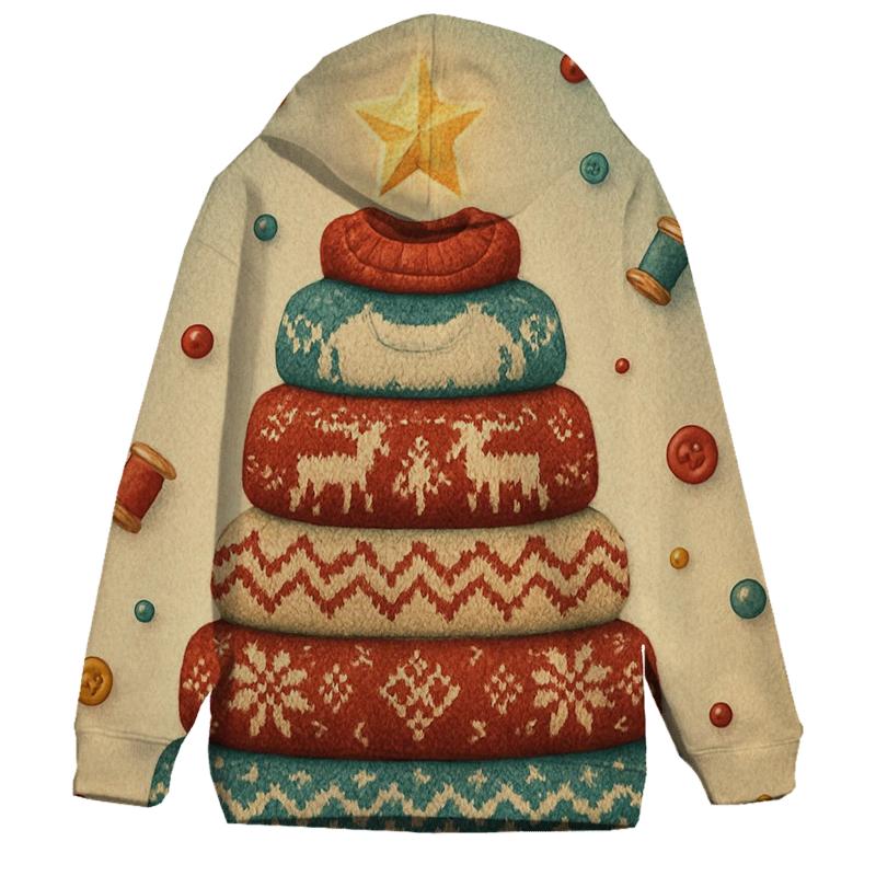 Christmas Tree Made Of Stacked Sweaters With Cozy Texture Illusions hoodie designs