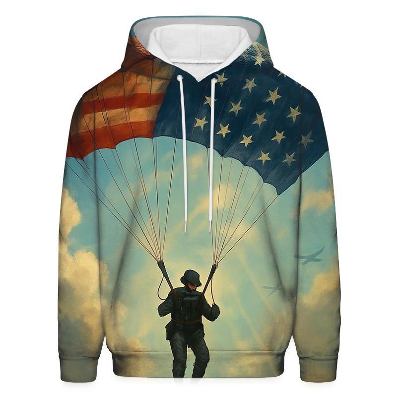 Paratrooper Descent Through Flag Clouds premium hoodies