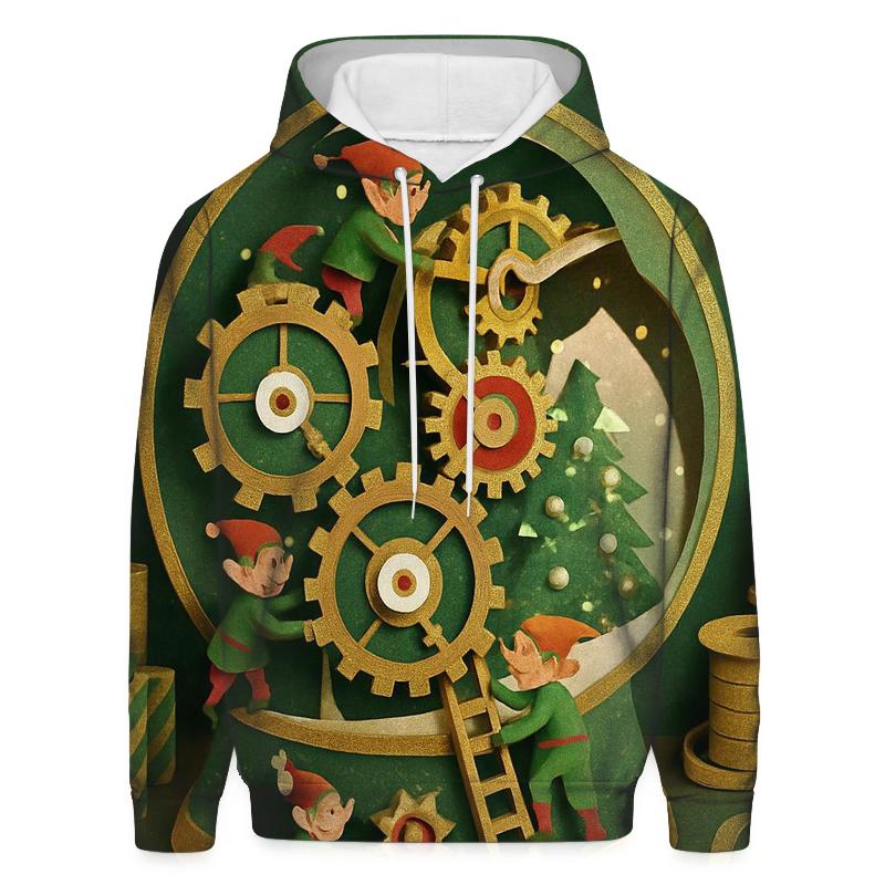 Giant Snow Globe Workshop With Miniature Elves Inside Ornament Gears hoodie styles