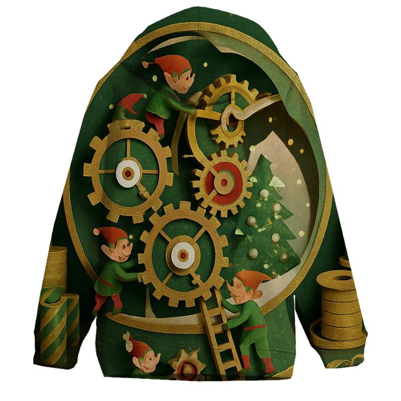 Giant Snow Globe Workshop With Miniature Elves Inside Ornament Gears hoodie styles