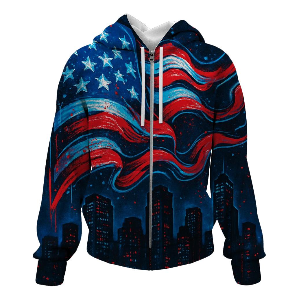 Neon Skyline Flag Surge lightweight hoodies