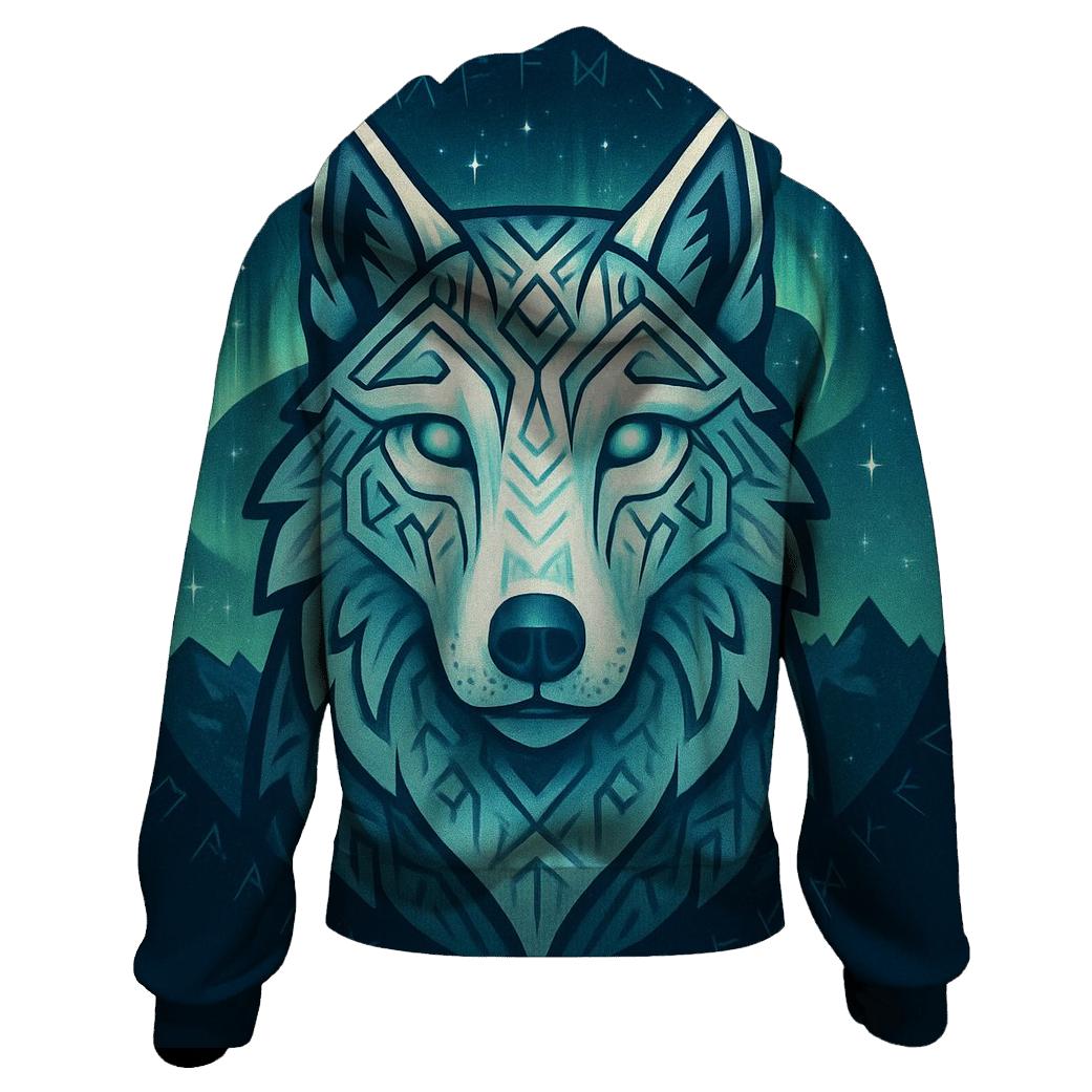Aurora Runestone Sentinel Wolf embroidered hoodies