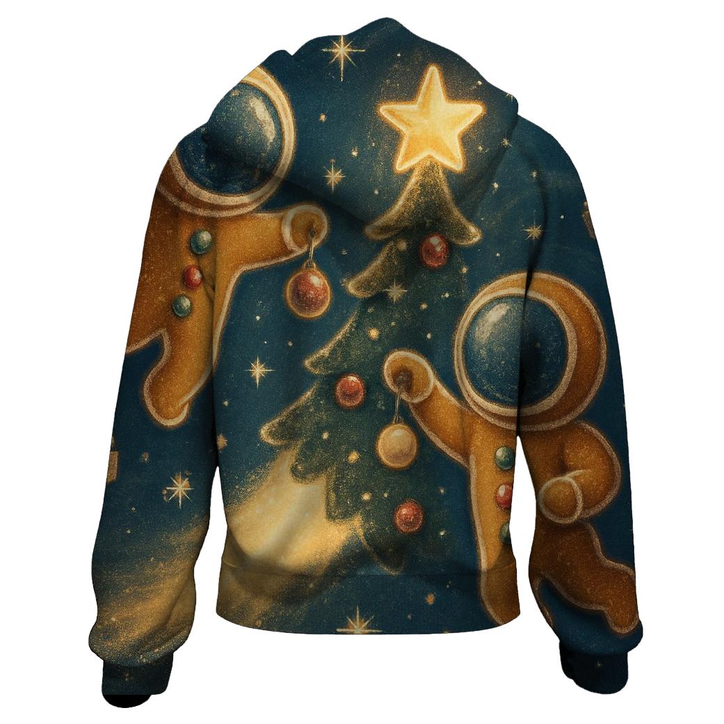 Gingerbread Astronauts Decorating A Comet Tree premium hoodies