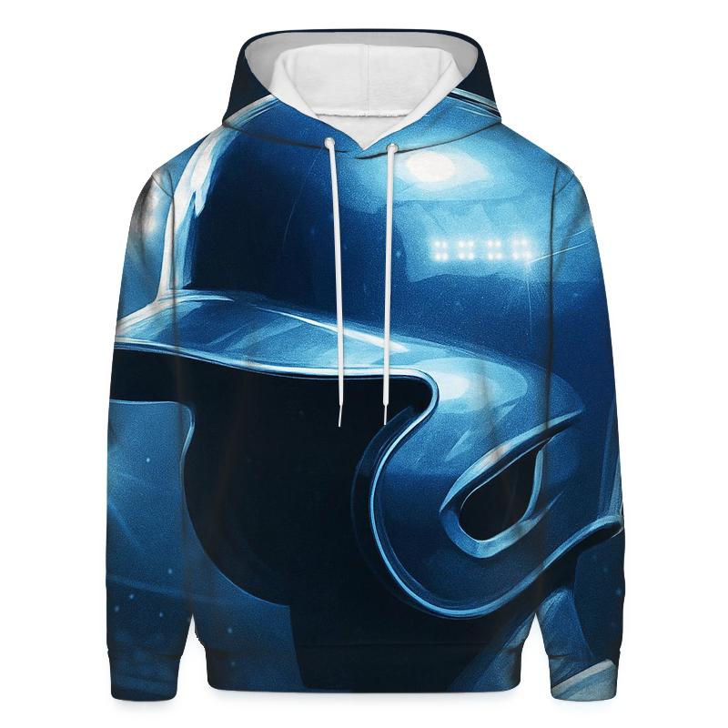 Icy Blue Helmet Reflection Under Floodlights printed hoodies