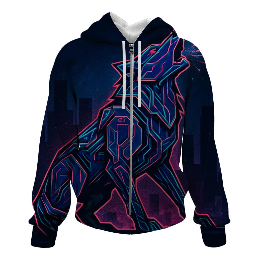 Neon Circuit Howl Wolf embroidered hoodies