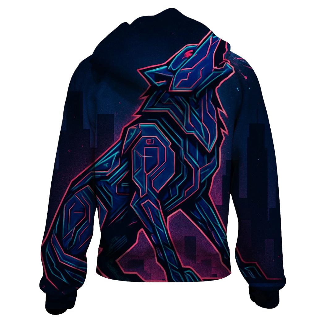 Neon Circuit Howl Wolf embroidered hoodies