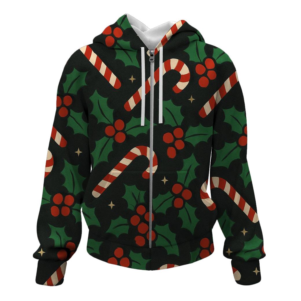 Emerald Holly And Candy Cane Diagonal Weave On Charcoal Background hoodies fashion