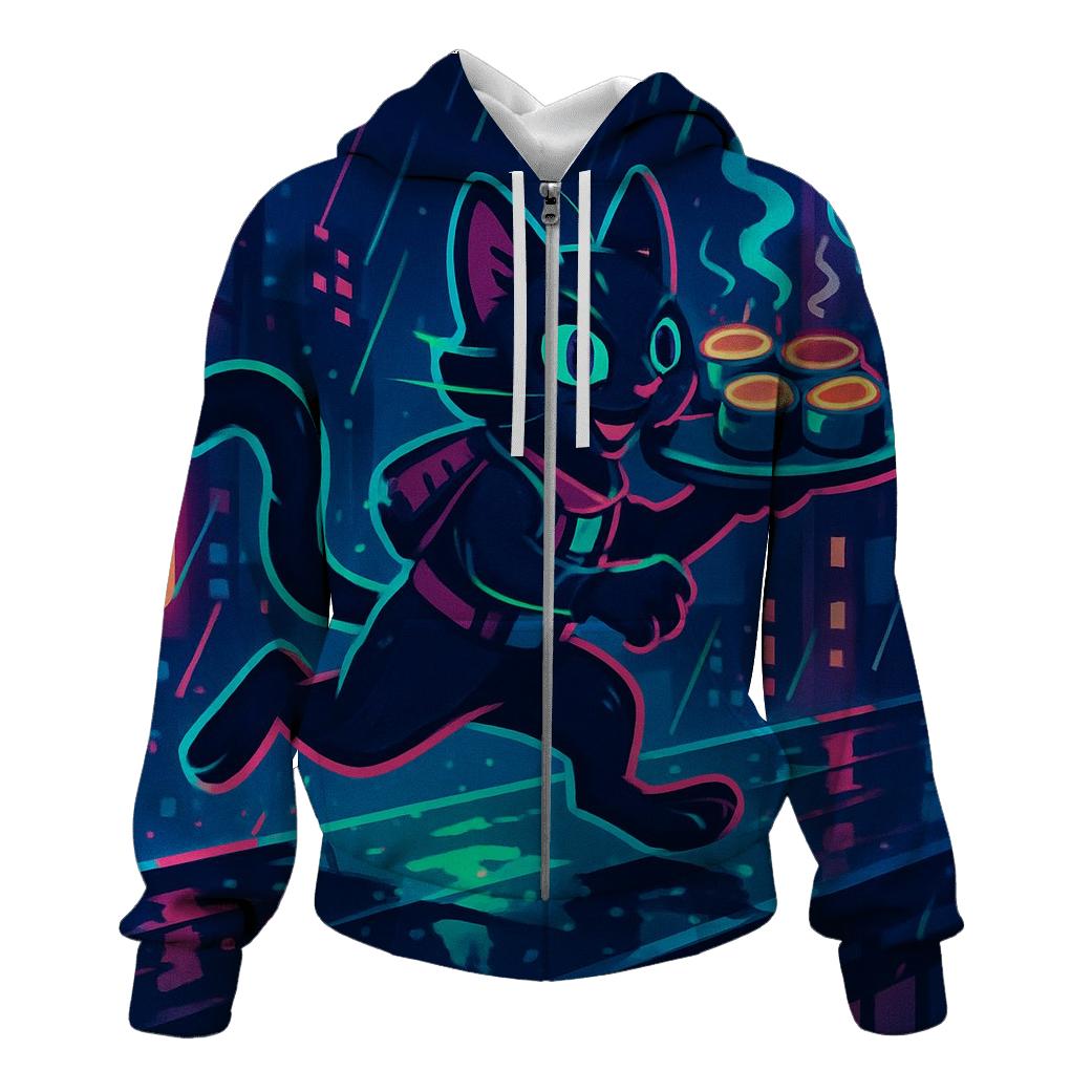 Neon Alley Sushi Courier Cat heavyweight hoodies