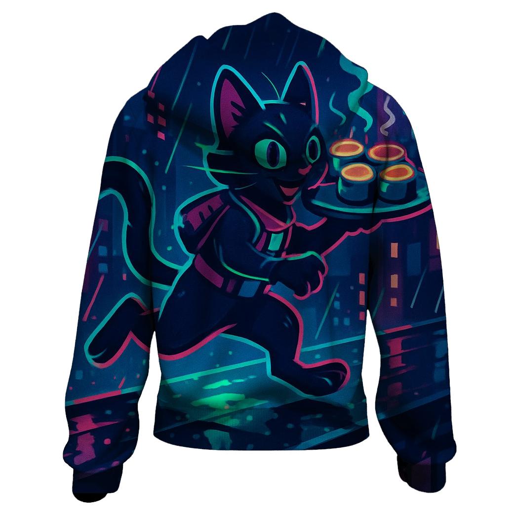 Neon Alley Sushi Courier Cat heavyweight hoodies