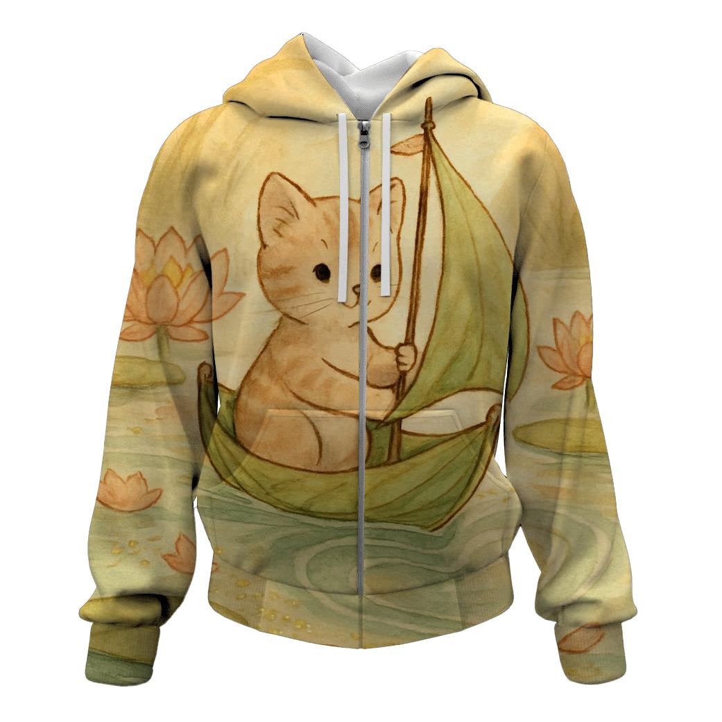 Sunrise Lily Pond Cat Sailboat hoodie trends