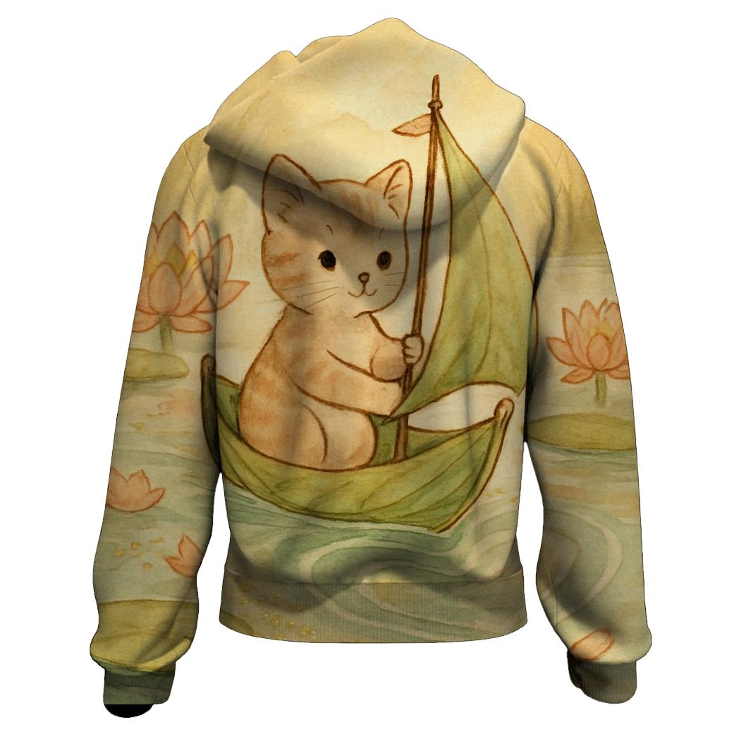 Sunrise Lily Pond Cat Sailboat hoodie trends