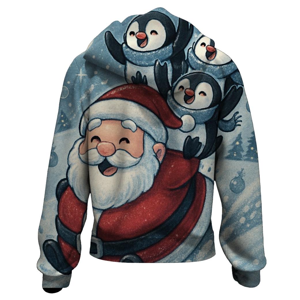 Santa Belly Sleigh Ride With Penguins In Scarves lightweight hoodies