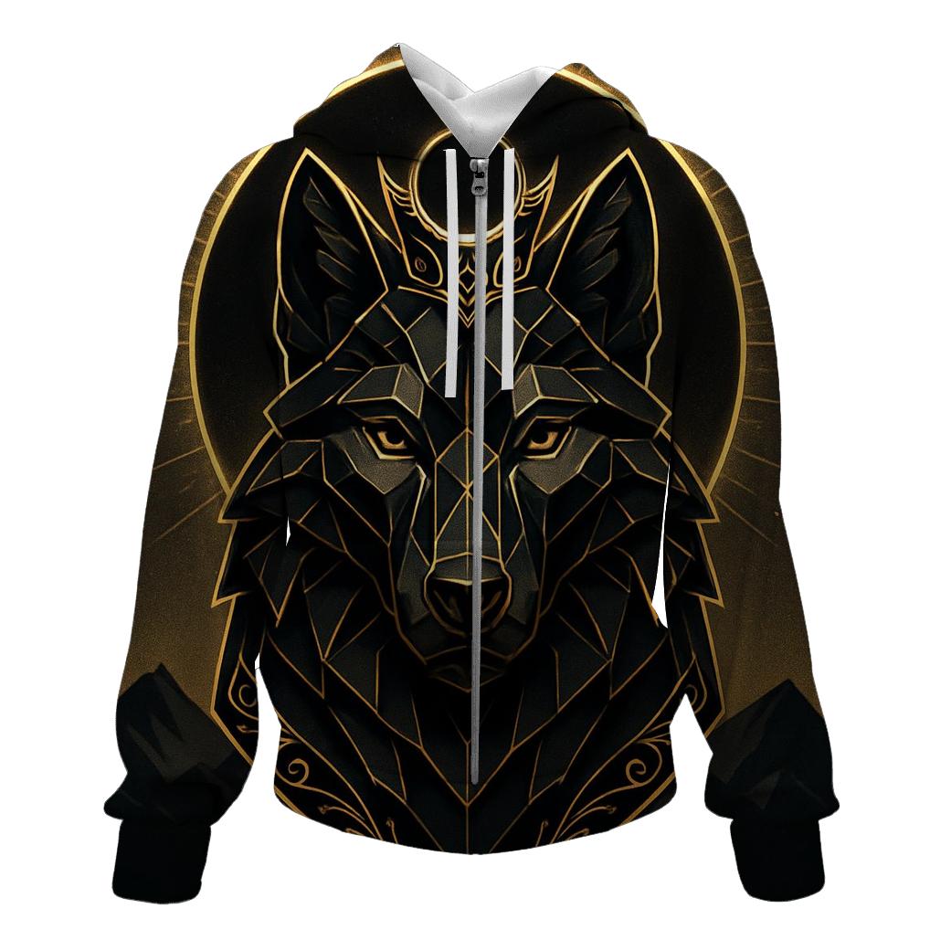 Obsidian Gold Eclipse Wolf embroidered hoodies