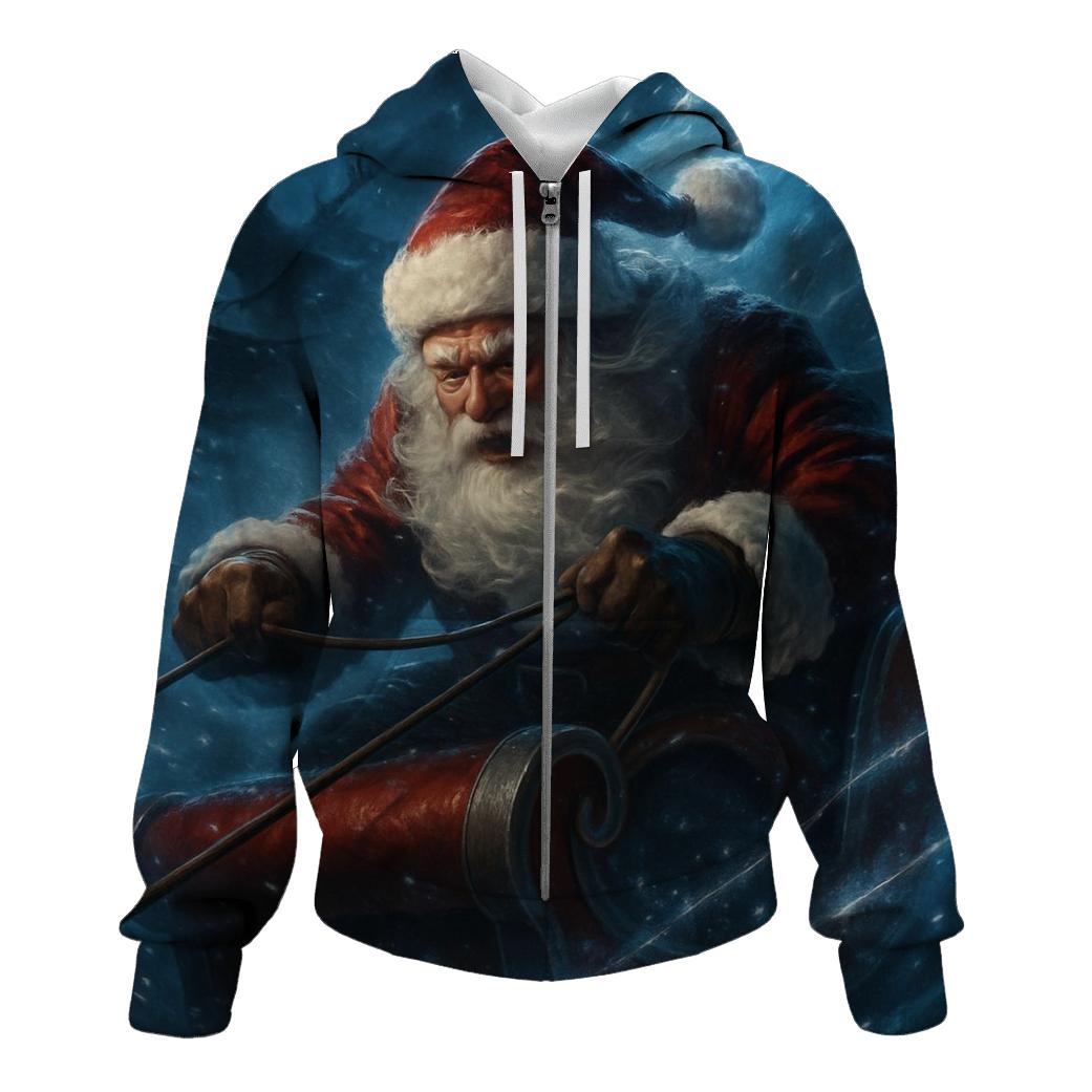 Sleigh Dive Through Snowstorm zip-up hoodies