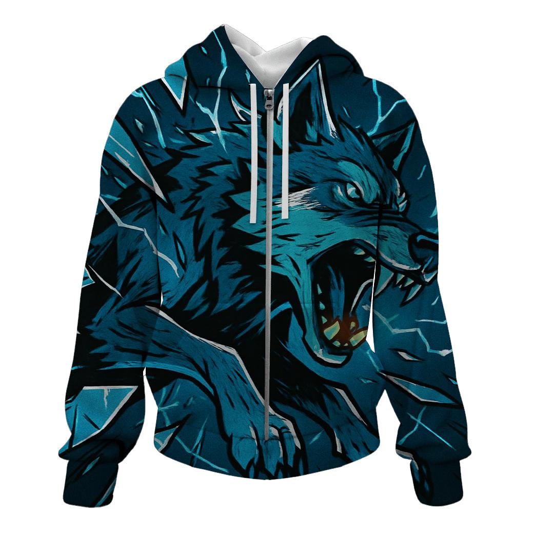 Shattered Glass Storm Wolf zip-up hoodies