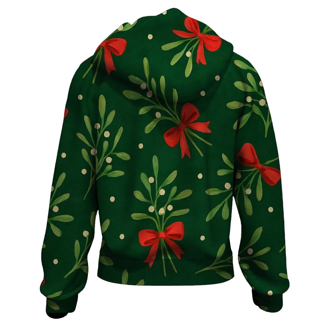 Mistletoe Ribbon Scatter On Forest Green Background hoodie styles