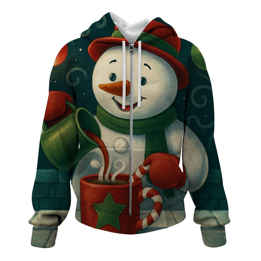 Snowman Barista Serving Peppermint Cocoa In A Blizzard Cafe hoodies fashion