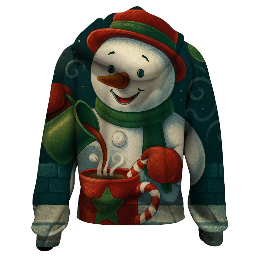 Snowman Barista Serving Peppermint Cocoa In A Blizzard Cafe hoodies fashion