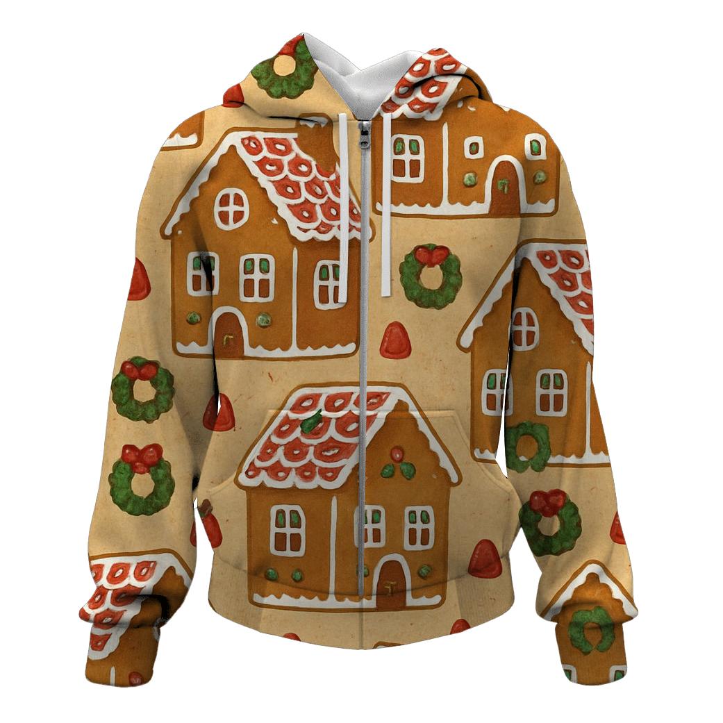 Gingerbread House Block Repeat On Warm Beige Background graphic hoodies
