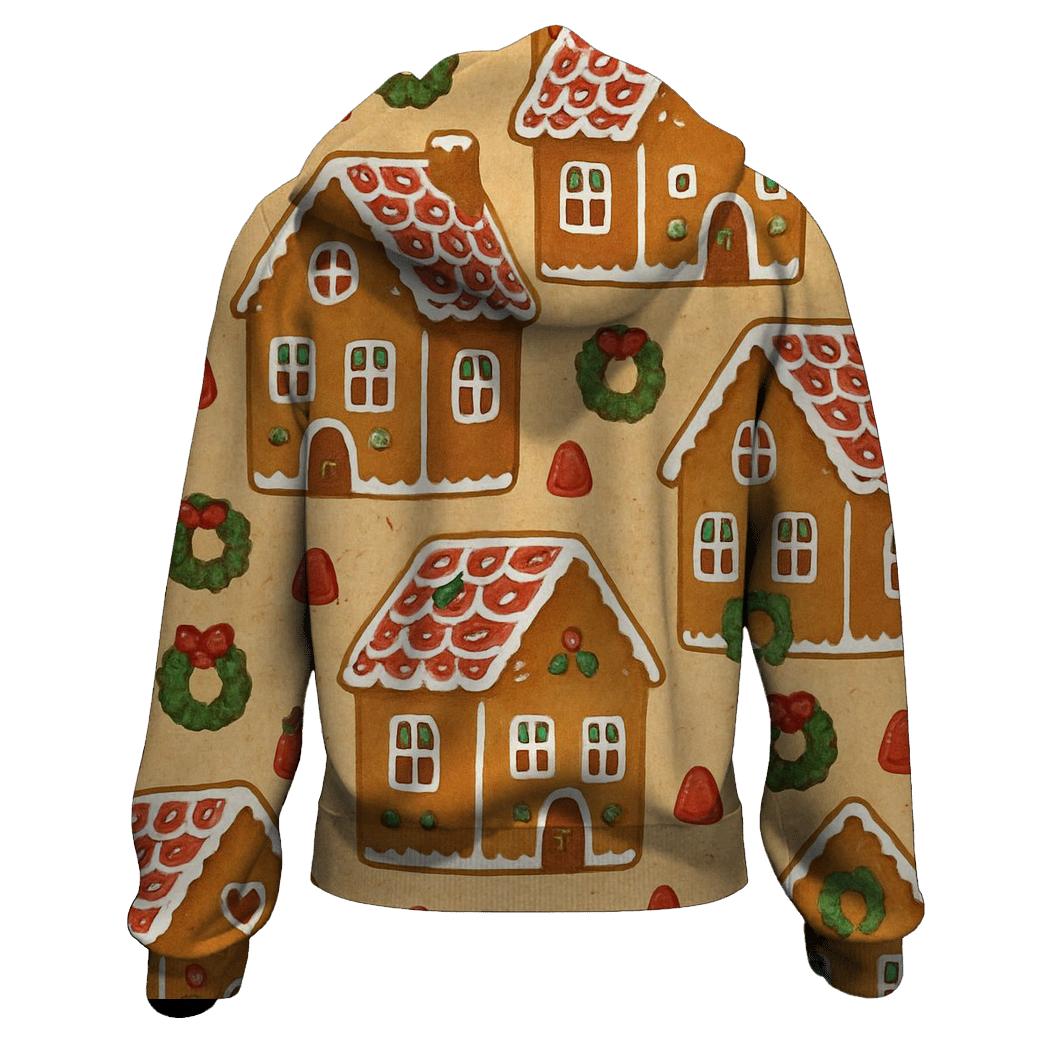 Gingerbread House Block Repeat On Warm Beige Background graphic hoodies