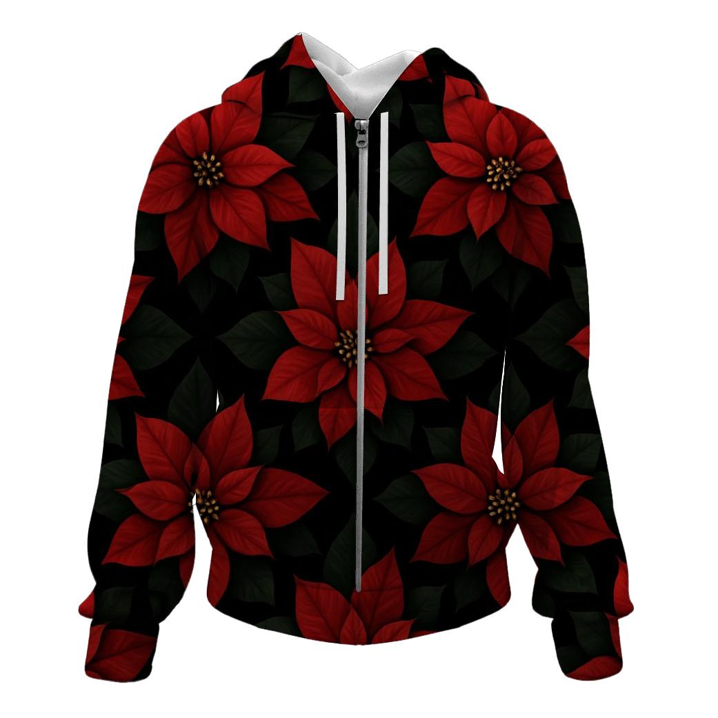 Poinsettia Rosette Radial Tiles On Black Background hoodie designs