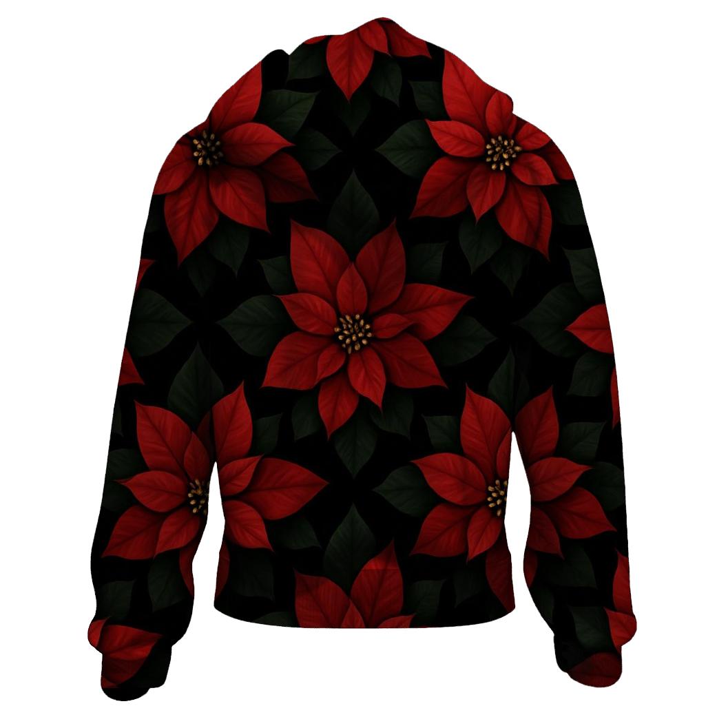 Poinsettia Rosette Radial Tiles On Black Background hoodie designs