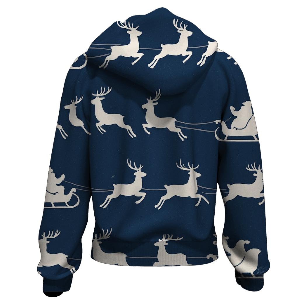Santa Sleigh And Reindeer Silhouette Frieze On Navy Background designer hoodies