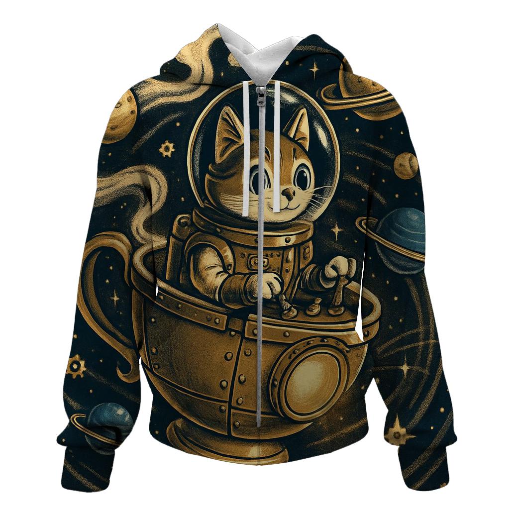 Steampunk Teacup Astronaut Cat lightweight hoodies