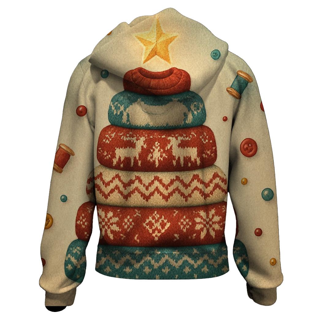 Christmas Tree Made Of Stacked Sweaters With Cozy Texture Illusions zip-up hoodies