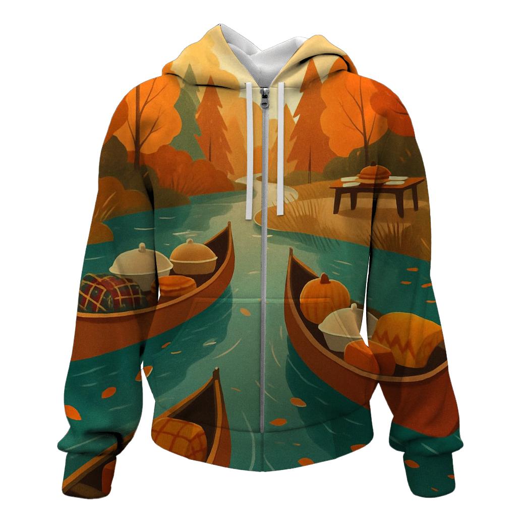 Autumn River Family Potluck Canoes embroidered hoodies