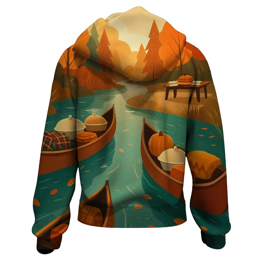 Autumn River Family Potluck Canoes embroidered hoodies