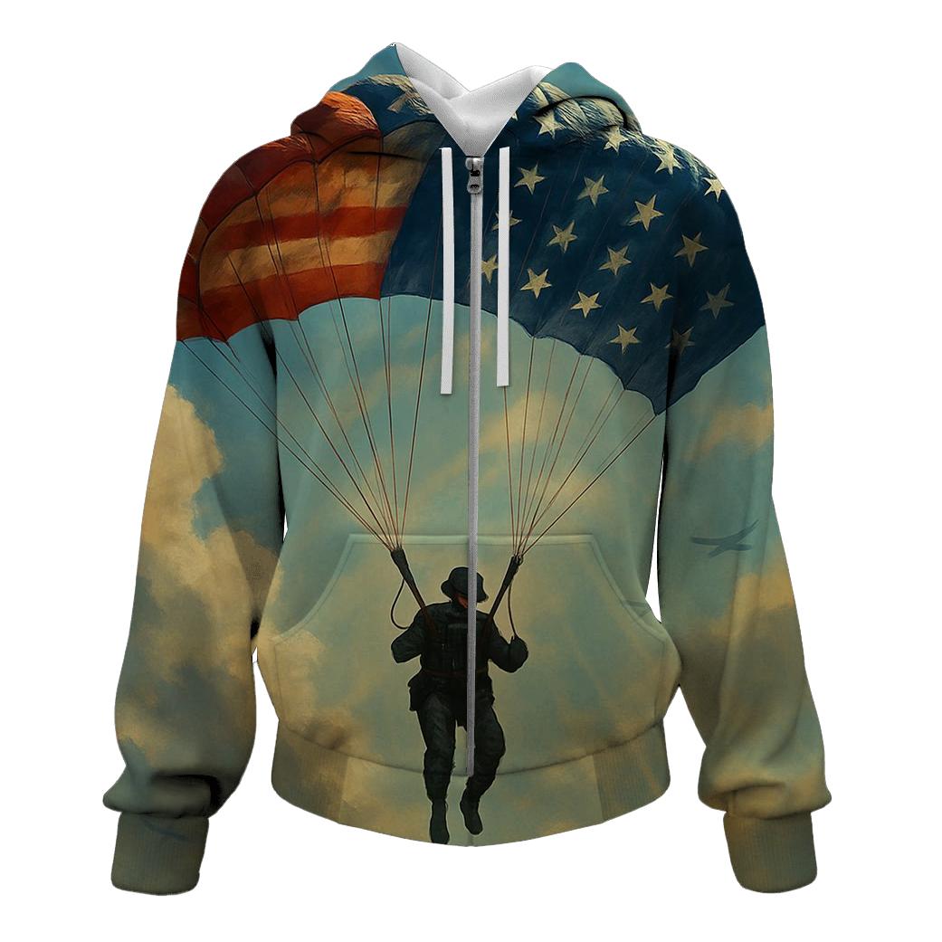 Paratrooper Descent Through Flag Clouds hoodies fashion