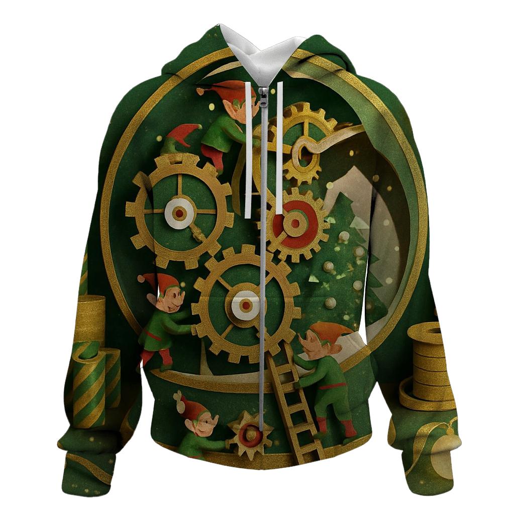 Giant Snow Globe Workshop With Miniature Elves Inside Ornament Gears hoodie designs