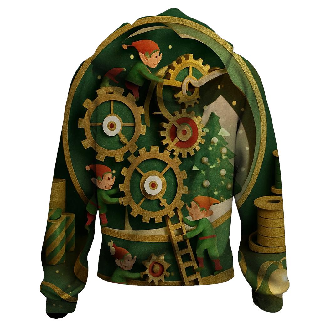 Giant Snow Globe Workshop With Miniature Elves Inside Ornament Gears hoodie designs