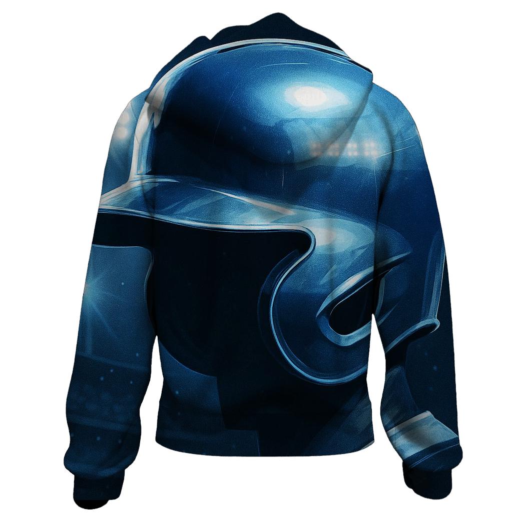 Icy Blue Helmet Reflection Under Floodlights pullover hoodies