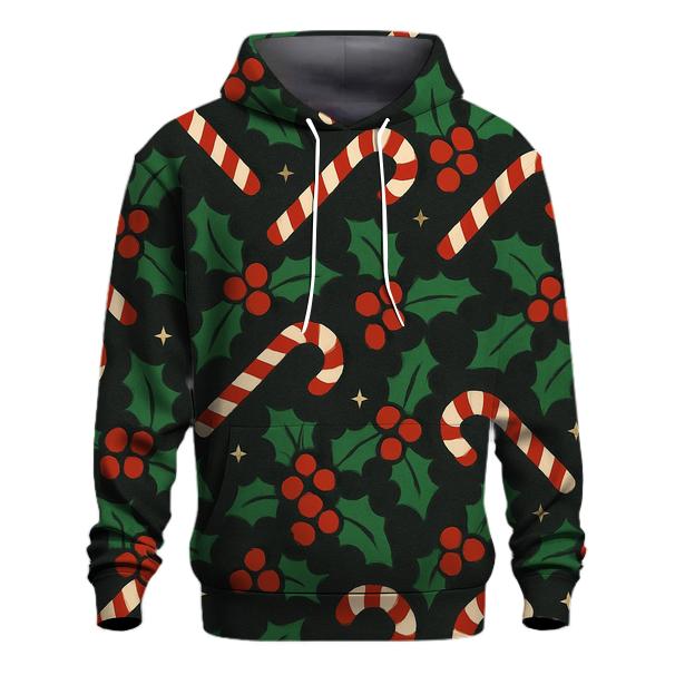 Emerald Holly And Candy Cane Diagonal Weave On Charcoal Background premium hoodies