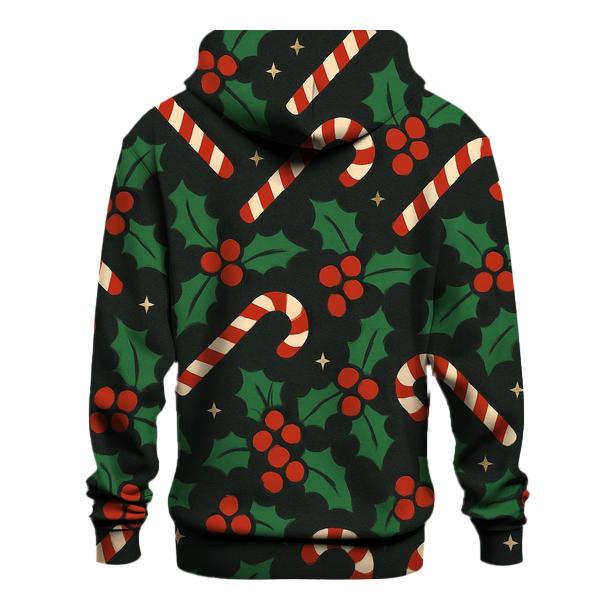 Emerald Holly And Candy Cane Diagonal Weave On Charcoal Background premium hoodies