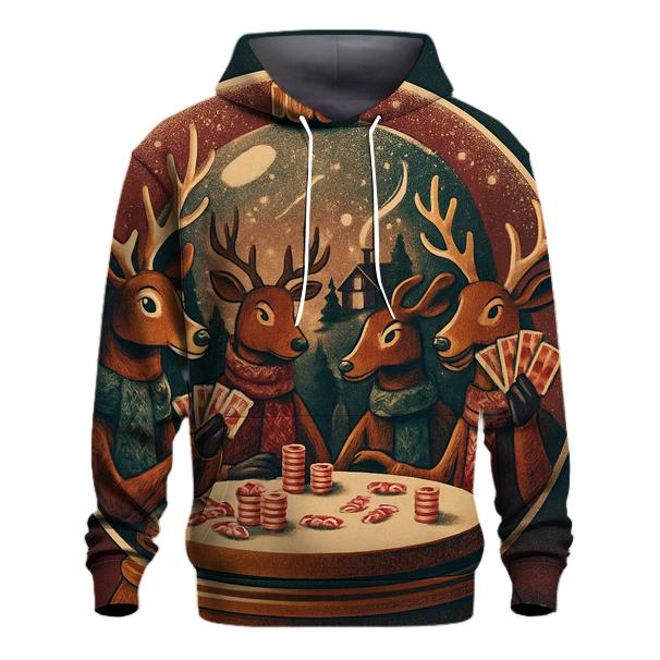 Reindeer Poker Night Under A Snow Globe Dome heavyweight hoodies