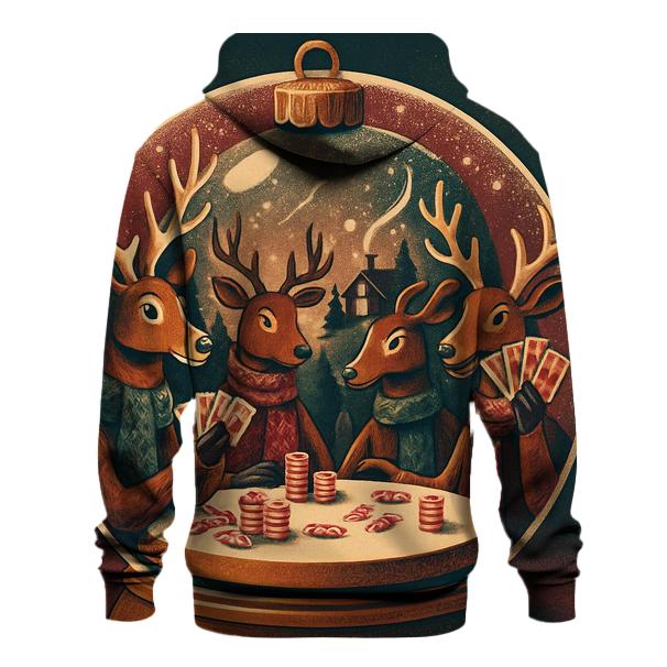 Reindeer Poker Night Under A Snow Globe Dome heavyweight hoodies