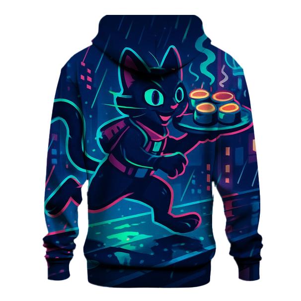 Neon Alley Sushi Courier Cat premium hoodies