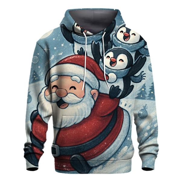 Santa Belly Sleigh Ride With Penguins In Scarves custom hoodies