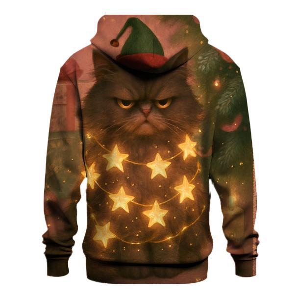 Grumpy Christmas Cat Tangled In Starry Light Garlands premium hoodies