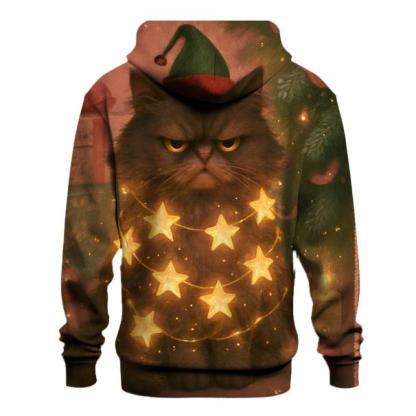 Grumpy Christmas Cat Tangled In Starry Light Garlands premium hoodies