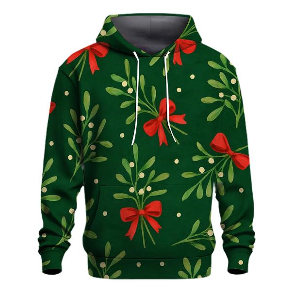 Mistletoe Ribbon Scatter On Forest Green Background graphic hoodies