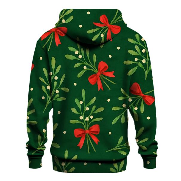 Mistletoe Ribbon Scatter On Forest Green Background graphic hoodies