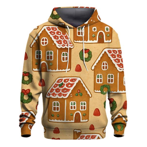 Gingerbread House Block Repeat On Warm Beige Background graphic hoodies