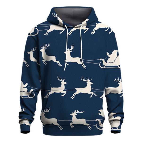 Santa Sleigh And Reindeer Silhouette Frieze On Navy Background embroidered hoodies