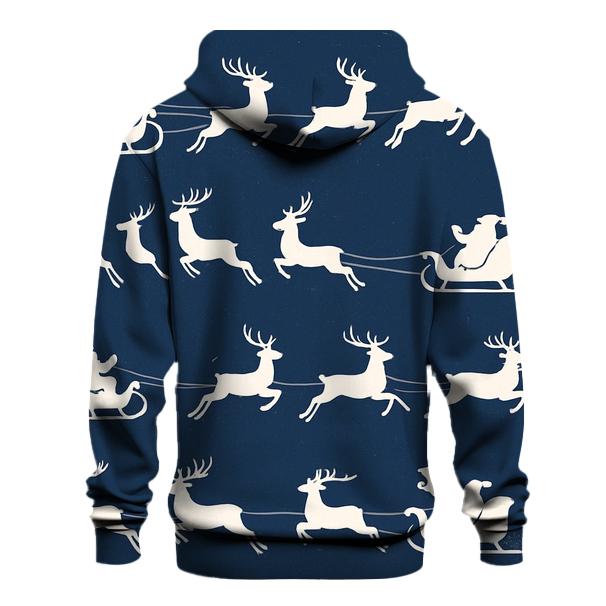 Santa Sleigh And Reindeer Silhouette Frieze On Navy Background embroidered hoodies